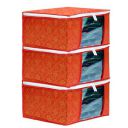 LAXIS Foldable Royal Print Saree Cover Set, Type-4 Saree Bags, Saree Covers For Storage, Wardrobe Organiser (45x34x22cm) (Set of 3, Golden-Orange)...