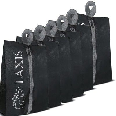 LAXIS Shoe Bag for Shoe with Zipper, Shoe Bag for Travel & Storage Organizer (Black- Pack of 6)