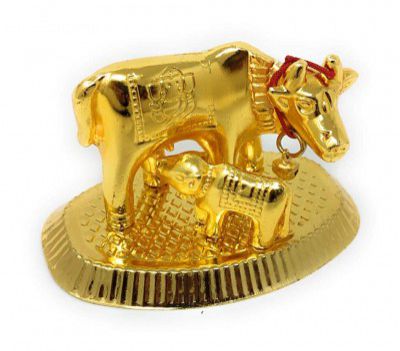 Laxmi Ganesha Engraved Small Kamdhenu Cow and Calf Showpiece | Home Decor | Design-002