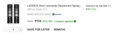 LAYERR Shot Emperor Deodorant Spray - For Men  (240 ml, Pack of 2)