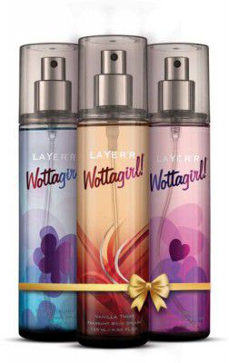 LAYERR Wottagirl Body Splash Combo Vanilla Twist, Mystic Island, Secret Crush Deodorant Spray - For Women  (135 ml, Pack of 3)