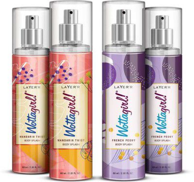 LAYERR Wottagirl Mandarin Twist + French Peony Body Spray - For Women  (240 ml, Pack of 4)