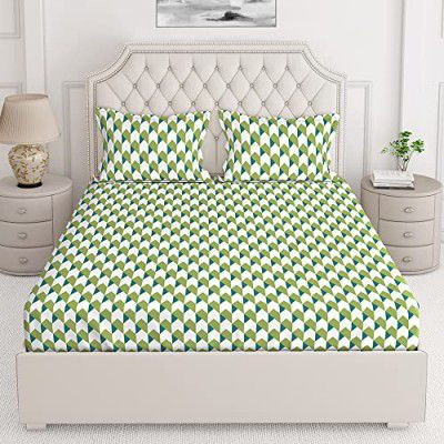 Layers 100% Cotton Bedsheet for Double Bed with Pillow Cover Set, 144 TC (Mint Green, Geometric Pattern) Lumina Collection, Light Weight, Moisture Absorbent, All Season Comfort