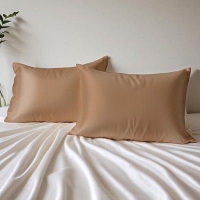 Layers Micro Satin Silk Pillow Cover Set & Drawstring Pouch (Pack of 2) | Durable Satin Pillow Cover with Envelope Closure | Luxury Satin Pillow Covers | Cozy Satin Silk Pillow Covers - 85TC, Brown