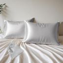 Layers Micro Satin Silky Pillow Cover Set & Drawstring Pouch (Pack of 2) | Luxury Satin Pillow Covers | Cozy Micro Satin Pillow Covers - 85TC, Gray...