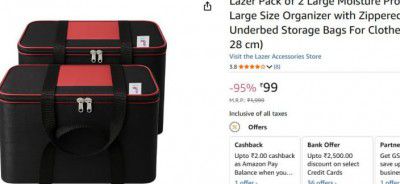 Lazer Pack of 2 Large Moisture Proof Nylon Large Size Organizer (54 x 46 x 28 cm)