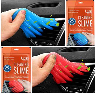 LAZI(Mix Color-Pack of 2) Car Ac Vent Dashboard Interior Dust Dirt Cleaner Sticky Jelly Putty Kit for Vehicle Interior Keyboard PC Laptop Electronic Gadgets Reusable Cleaning Gel (Blue,Red)