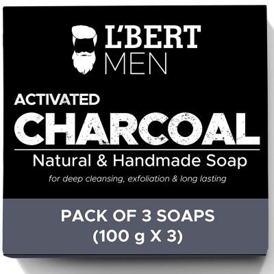 LBERT Activated Charcoal Soap for Skin Whitening & Deep Cleansing for Men & Women, Natural Organic Handmade Charcoal Soap - 100 G, Pack of 3 (Paraben Free)