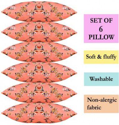 LBN Organic Cotton Microfibre Floral Sleeping Pillow Pack of 6 (Orange)