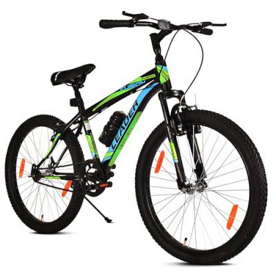 Leader Fusion MTB 26T with Front Suspension Mountain Bicycle/Bike Without Gear Single Speed for Men - Matt Black/Green (Frame: 18 Inches)