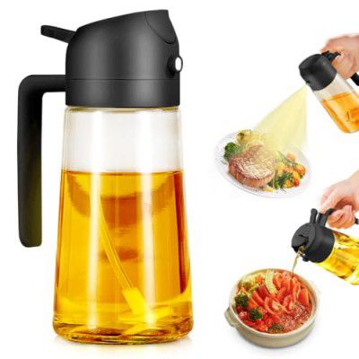 Leaflai Oil Spray Bottle, 470ml/16 oz Oil Spray and Oil Container, Strong Fogging Spray Glass Bottle (Black)