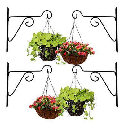 Leafy Tales Plant Hanger Brackets Wall Mounted - Metal Hanging Hooks, Holder for Indoor Outdoor Planters - Black - Set of 4