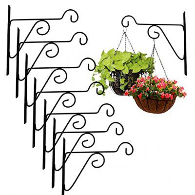 Leafy Tales Plant Hanger Brackets Wall Mounted - Metal Hanging Hooks, Holder for Indoor Outdoor Planters - Black - Set of 8