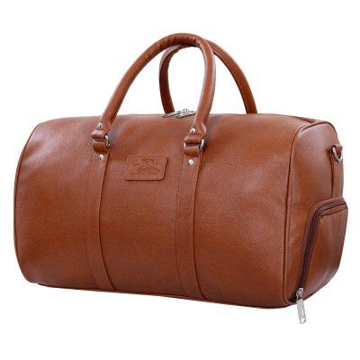 Leather World 46.2 Liter Tan Vegan Leather Weekender Travel Duffle Luggage Bag with Separate Shoe Laundry Compartment for Men & Women