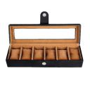 Leather World Watch Box Holder Organizer Case in 6 Slots of Watches for Men and Women with Transparent Display (Black)...