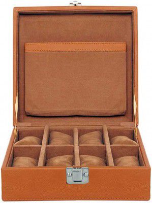 Leatherworld Watch Box 8 Watch Organizer Storage Case (Tan, Holds 8 Watches)