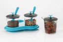LEAWALL 2 PC Multipurpose Dining Stand with Container Unbreakable Body Condiment Set, Dining Stand Pickle Plastic Storage Jar Dry fruit Jar/Sauce Jar/Mukhvas Jar (Multicolour)...