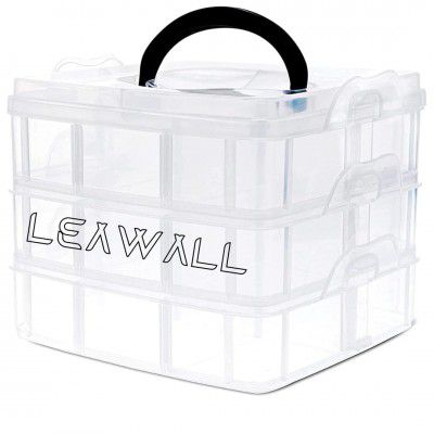 Leawall 3 Layers 18 Grid Plastic Transparent Jewelry/Makeup/Cosmetic Storage Box Portable Jewelry Box Accessories for Earrings Ring (Transparent)