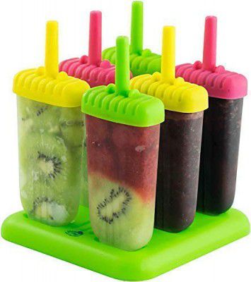LEAWALL? Plastic Ice Tray Candy Maker Kulfi Maker Popsicle Mould Set Home Party Supplies Ice Cream Mold Scoop Circular Popsicle Sticks Holder Ice Cube Tray Spoon (1)