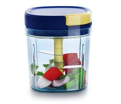 Leawall Premium Vegetable and Fruit Chopper with Anti Slip Silicon Base Ring, Tight Air Lid, for Chopping, Mincing and Whisking with 5 SS Blades and 1 Plastic Whisker(Blue)