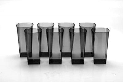 LEAWALL Unbreakable Clear Water,Juice Glass Set of 8 (Plastic,300 ML) (Black)