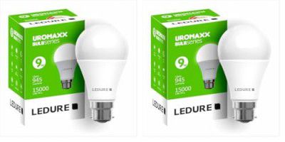 LEDURE Uromax 9W LED Bulb with B22 Base | 9W Round LED Energy Efficiency Bulb | Eco-Friendly Cool White Led Bulb (Pack of 2)