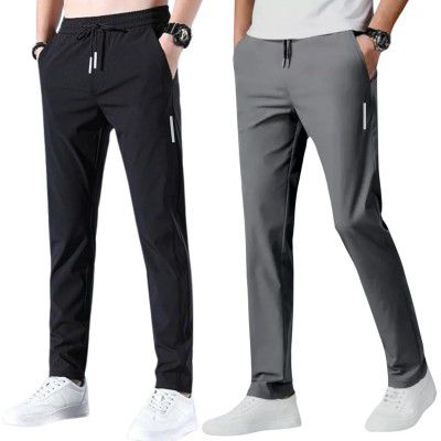 Lee burg Men's Dryfit Lycra Stretchable Trackpants, Ice Silk Breathable Luxurious Look Casual Trackpants Running Jogger Drawstring Trackpants (S-2XL)