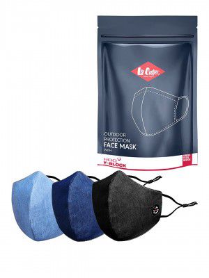 Lee Cooper Lightweight Multi-Layer Printed Design Face Mask For Outdoor Protection, Super Breathable & Reusable Cloth (Pack of 3)