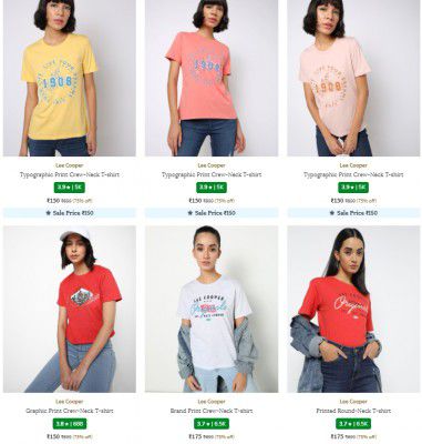 Ajio : Lee Cooper Women's T-shirt's Upto 70% Off | Starts ₹180