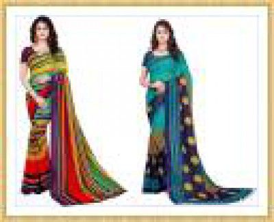 Leelavati  Printed Daily Wear Georgette Saree  (Multicolor, Blue)