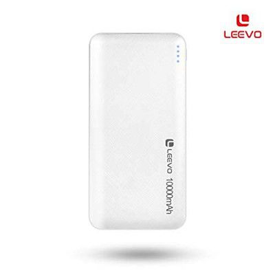 Leevo Turbo 10000 mAh High Capacity Li-Po Battery, Rapid Charging, Dual USB Output, Type C in/Out 2.4 A (White)