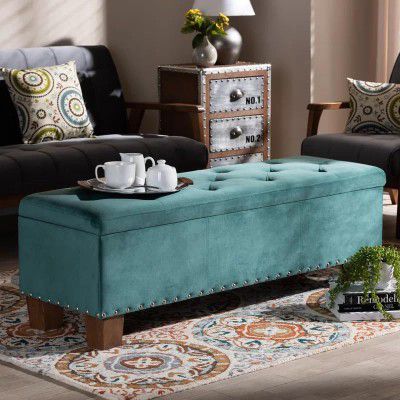 LEGACY OF COMFORT Llewellyn Velvet Upholstered Storage Bench Sofa Bench Sofa couches Window Bench Ottoman Bench 2 Seater Sofa Chaise Lounger Pouffe (Teal)