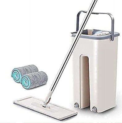 LEMBAR Heavy Quality New Unique Microfiber Slim Scratch Cleaning squeeze Mop with Bucket and 2 Refills Smart Sleek Compact Size Mop 
