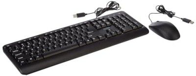 Lenovo 160 Keyboard & Mouse Wired Combo | Splash Proof Keys | 1600 DPI Full Size Mouse | Non-Slip Scroll Wheel | Adjustable Keyboard Stand