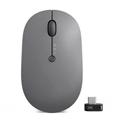 Lenovo Go Wireless Multi-Device Mouse | Connect & Switch: Upto 3 devices | Upto 2400 DPI | Rechargeable | Fast Charge (Upto 3 months in 1.5hrs)