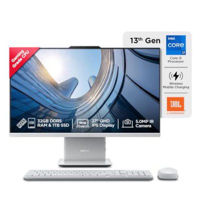 Lenovo IdeaCentre AIO Intel Core i7 13620H 27" QHD IPS 3-Side Edgeless All-in-One Desktop (32GB/1TB SSD/Win11/Office 21/5.0MP+IR Camera/3Wx2 Harman Speakers/Wireless EOS Keyboard & Mouse), F0HM006