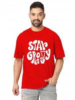 LEOTUDE Men's Oversized Cottonblend Half Sleeve Printed Tshirt 
