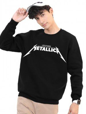 LEOTUDE Men's Regular Fit Loopknit Round Neck Printed Sweatshirt (Color Black)