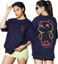 Leotude  Women Printed Round Neck Cotton Blend Navy Blue T-Shirt...