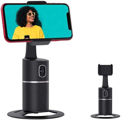 Leqtroniq Auto Face Tracking Tripod, 360° Rotation Phone Camera Mount No App Required, Battery Operated Smart Shooting Holder for Live Vlogging, Streaming (Black)