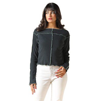 Leriya Fashion tops for women | Stretchable Ribbed Frilly Lacing On Border Stitched tshirts for women