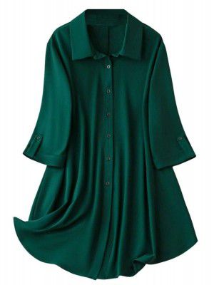 Leriya Fashion Western Dress || Rayon Solid Button Front Shirt Dress for Women || Roll Tab Sleeve & Collared Neck Flared Dress || Office || Summer Short Dresses for Women.