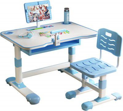 LET'S PLAY® Kids Study Desk and Chair Set, Multifuncational Study Table 2-15 Years Kids with Height Adjustable (Blue, Design B)