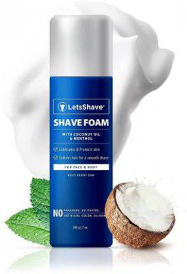 LetsShave Shave Foam for Men Menthol & Coconut Oil Enriched + Skin Nourishing Agents 200g  (200 g)
