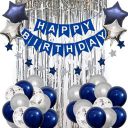 LeveliN Happy Birthday Decoration Kit Blue and silver Combo-55 Pcs set...