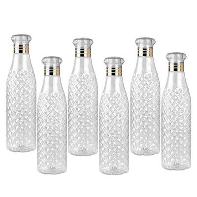 LEVERET Frosty Plastic Food Grade Fridge Square Water Bottle Set(6 Pieces, 1L,Assorted)