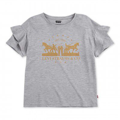 Levi's Girl's Regular Fit Ruffled Sleeve Two-Horse Pull Logo T-Shirt