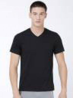 LEVIS Men Solid V Neck Pure Cotton Black T-Shirt
