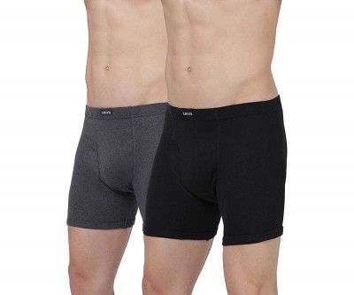 Levi’s Men’s 100% Cotton 100 CA Solid Long Comfort Boxer Brief (Pack of 2)