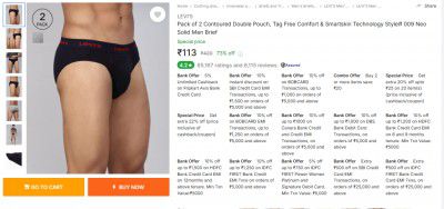 LEVIS Pack of 2 Contoured Double Pouch, Tag Free Comfort & Smartskin Technology Style# 009 Neo Solid Men Brief
